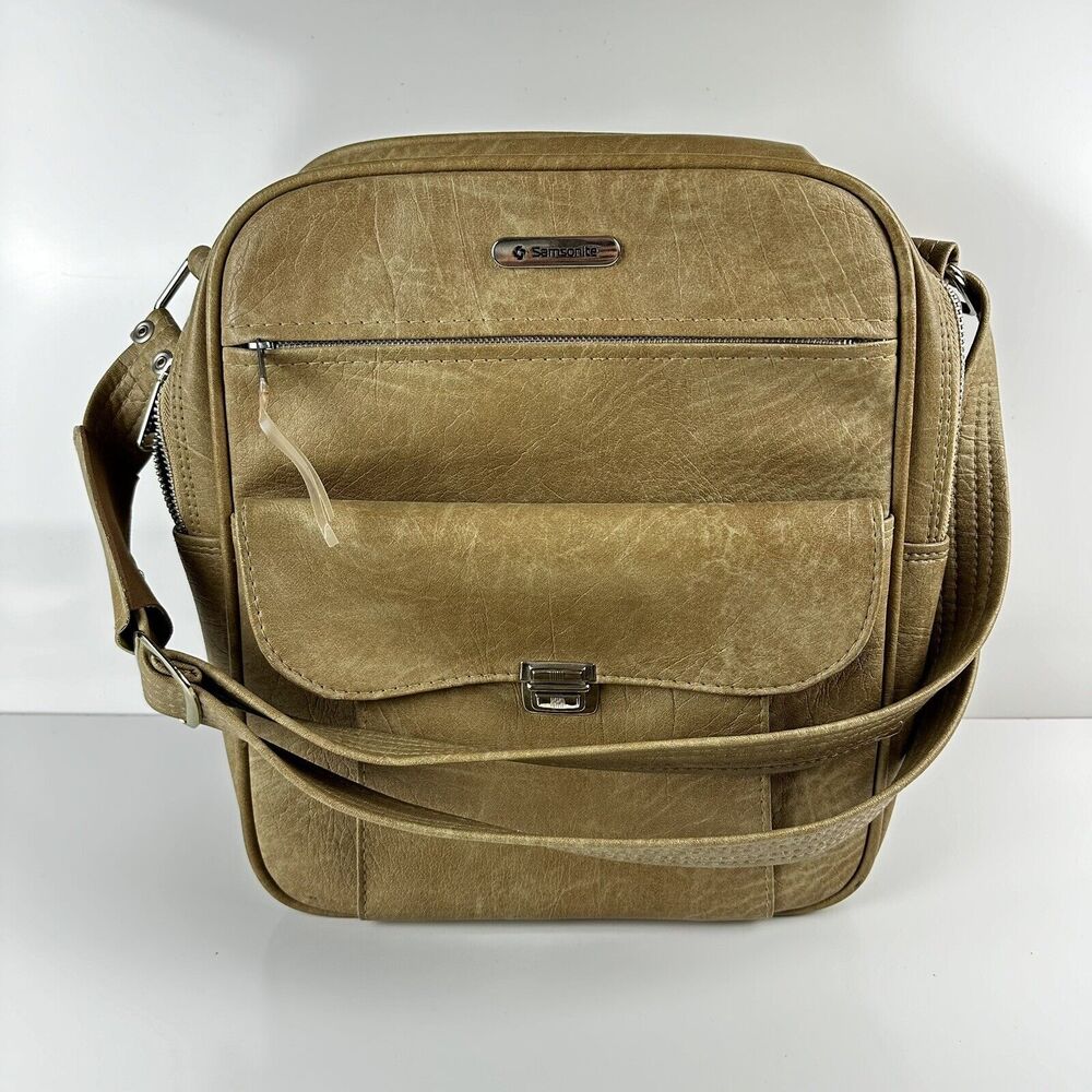Vintage Samsonite Sonora Shoulder Bag Leather Vinyl Travel Luggage Carry On Tan